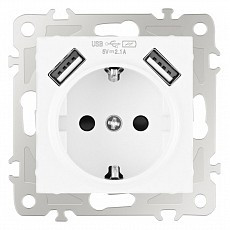 Розетка с заземлением и со шторкой и 2хusb, без рамки arte milano am-206 206.47-1.white